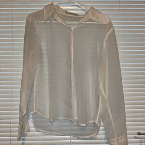 Abercrombie & Fitch Sheer White Button Down Shirt Long Sleeve Notched Collar